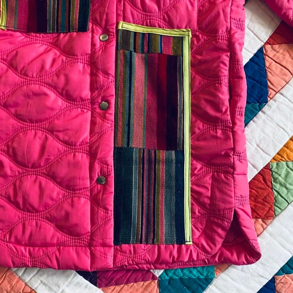 Upcycled Pink Quilted Jacket with Serape Print Patchwork - Picture 6 of 7